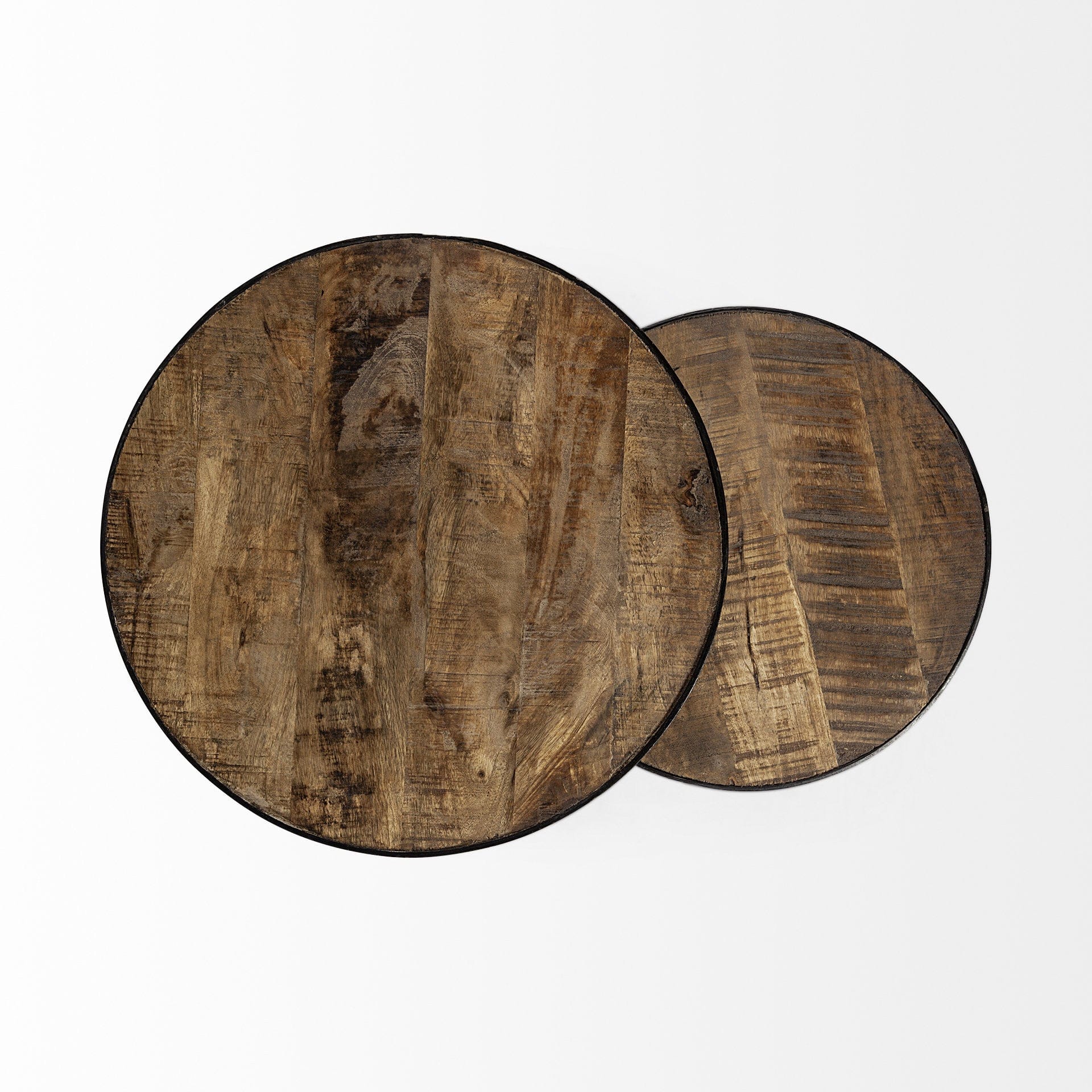 Set of Two 26" Black And Brown Solid Wood Round End Table - Homeroots - Flyclothing LLC