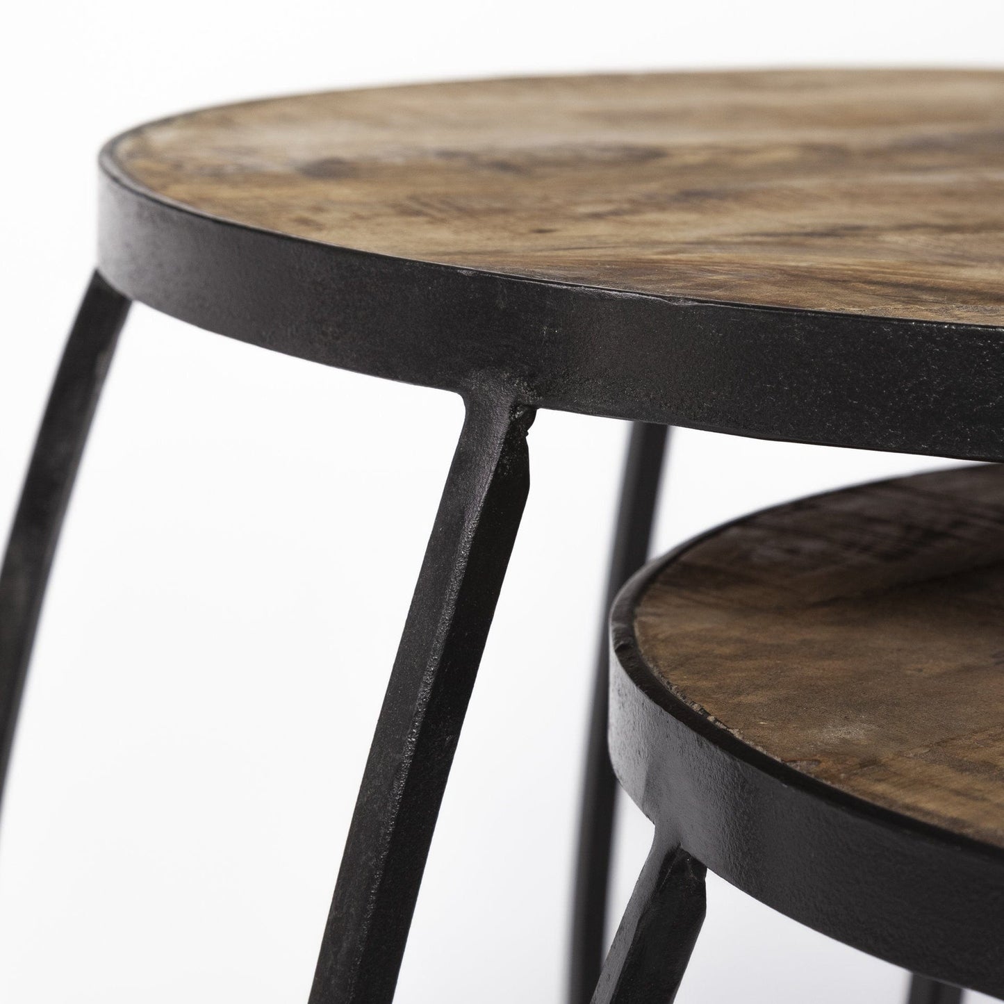 Set of Two 26" Black And Brown Solid Wood Round End Table - Homeroots - Flyclothing LLC