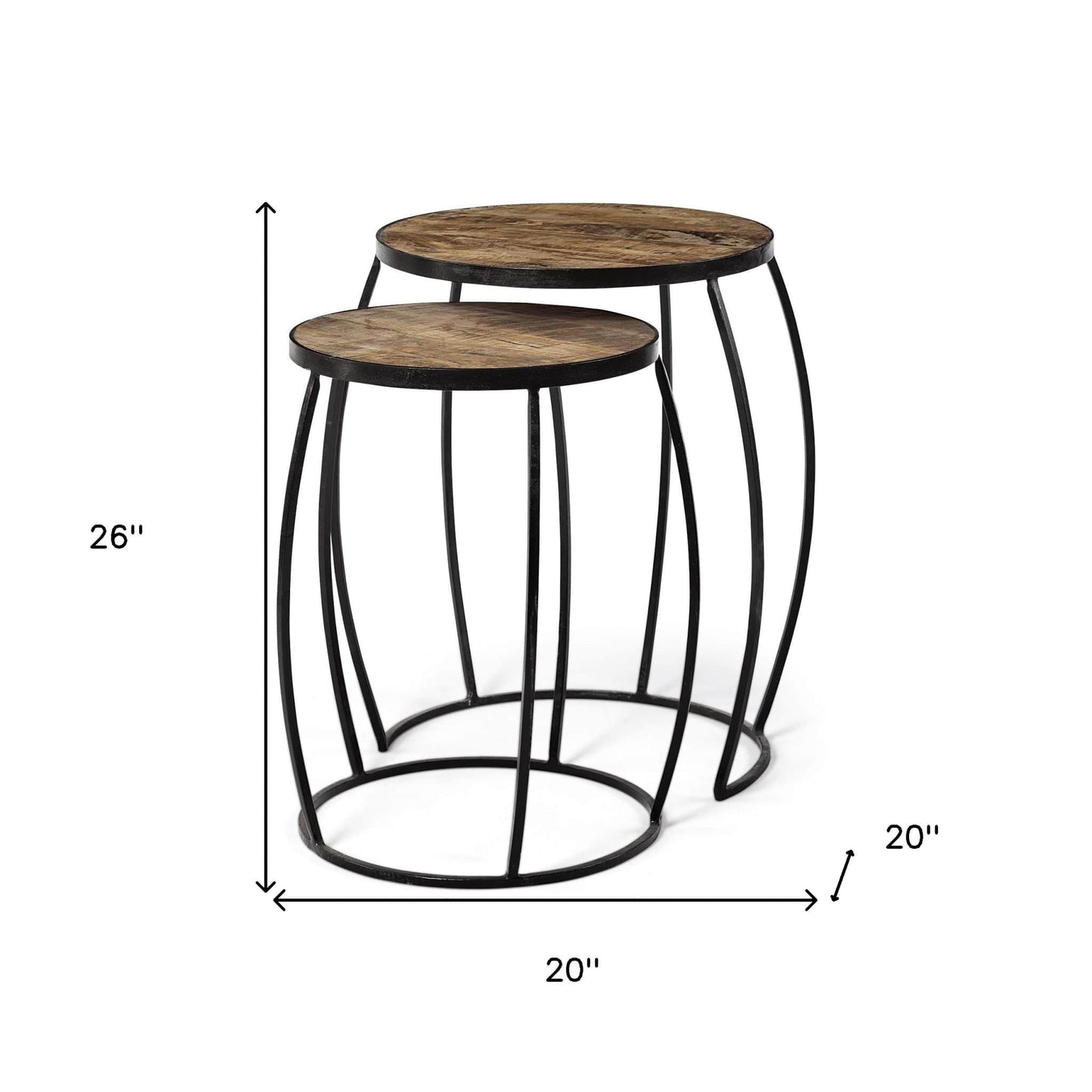 Set of Two 26" Black And Brown Solid Wood Round End Table - Homeroots - Flyclothing LLC