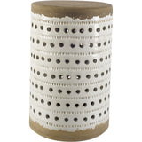 White Glazed Accent Table With Cylindrical Ceramic Tan Base - Homeroots