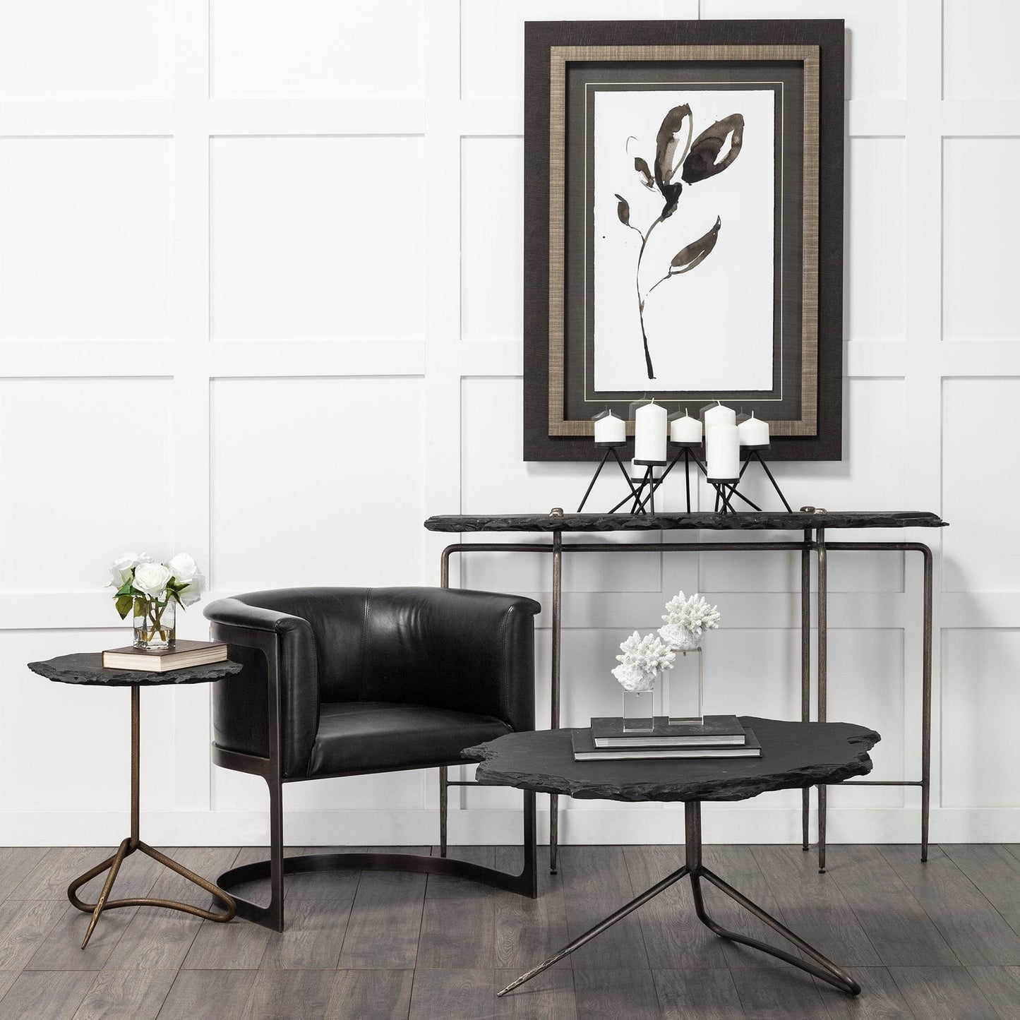 24" Slate Gray And Black Stone End Table - Homeroots - Flyclothing LLC