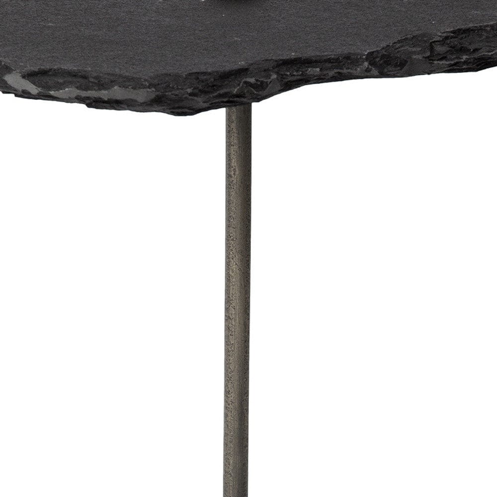 24" Slate Gray And Black Stone End Table - Homeroots