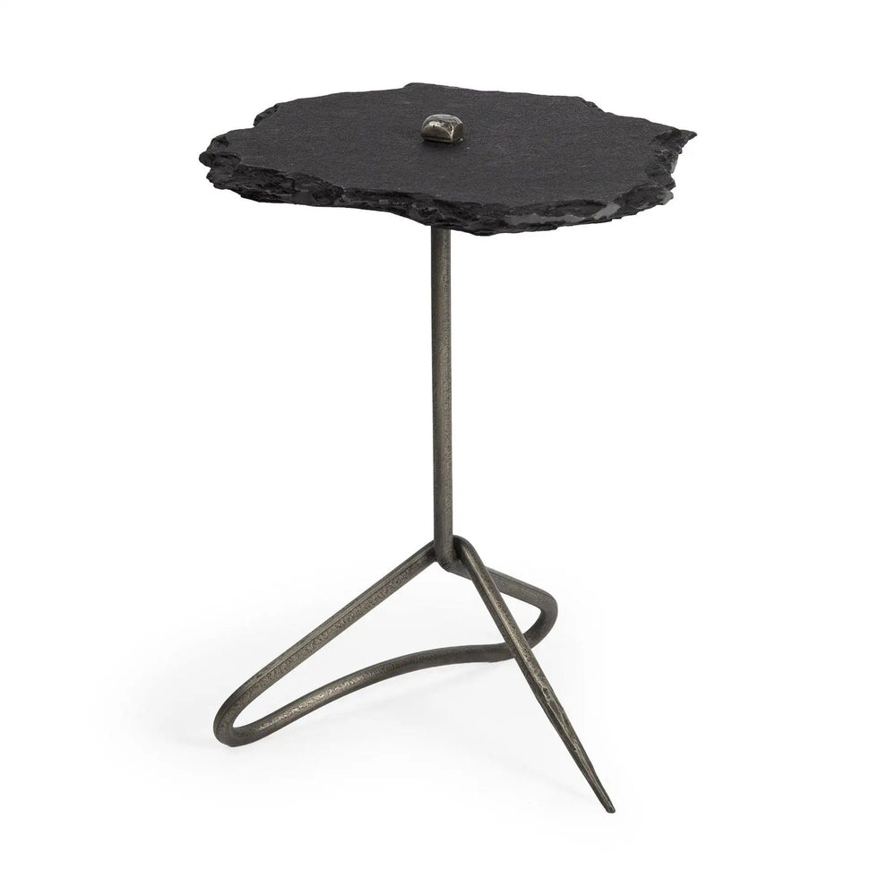 24" Slate Gray And Black Stone End Table - Homeroots