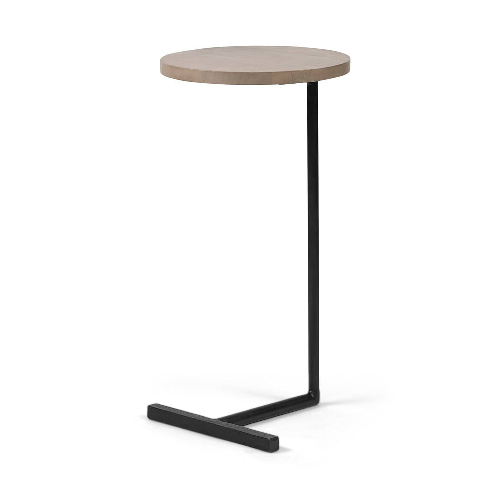 Brown Wood Round Top Accent Table With Black Iron Base - Homeroots