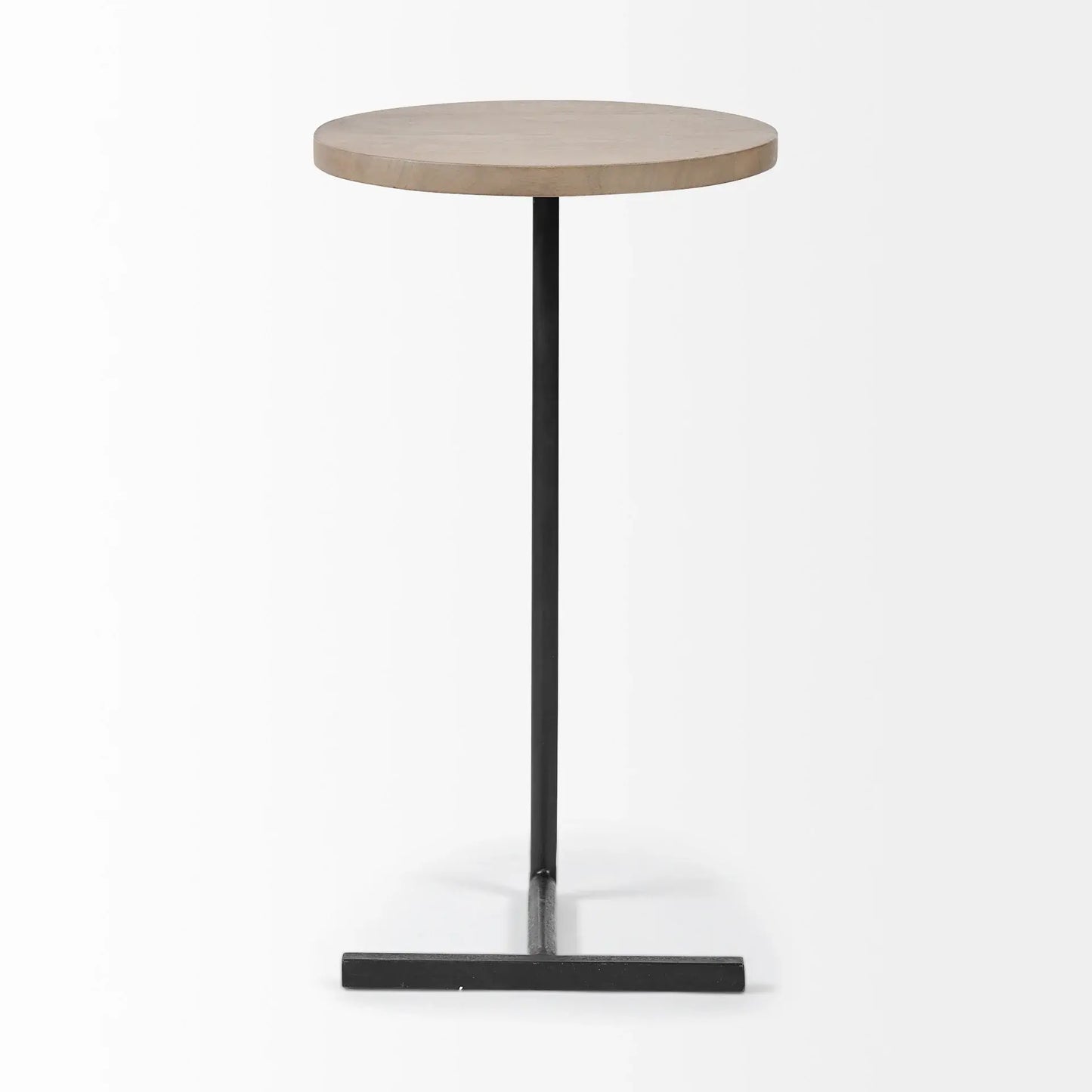 Brown Wood Round Top Accent Table With Black Iron Base - Homeroots - Flyclothing LLC