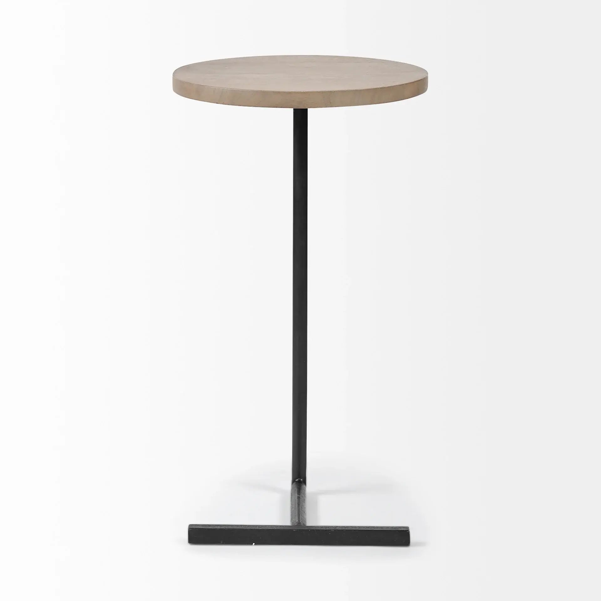 Brown Wood Round Top Accent Table With Black Iron Base - Homeroots - Flyclothing LLC
