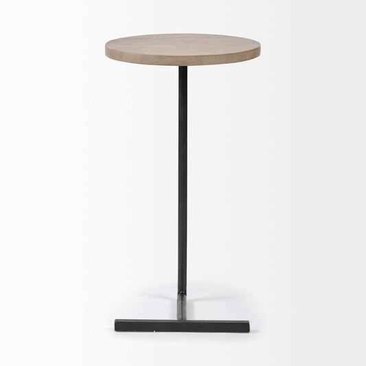 Brown Wood Round Top Accent Table With Black Iron Base - Homeroots - Flyclothing LLC