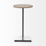 Brown Wood Round Top Accent Table With Black Iron Base - Homeroots