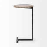 Brown Wood Round Top Accent Table With Black Iron Base - Homeroots