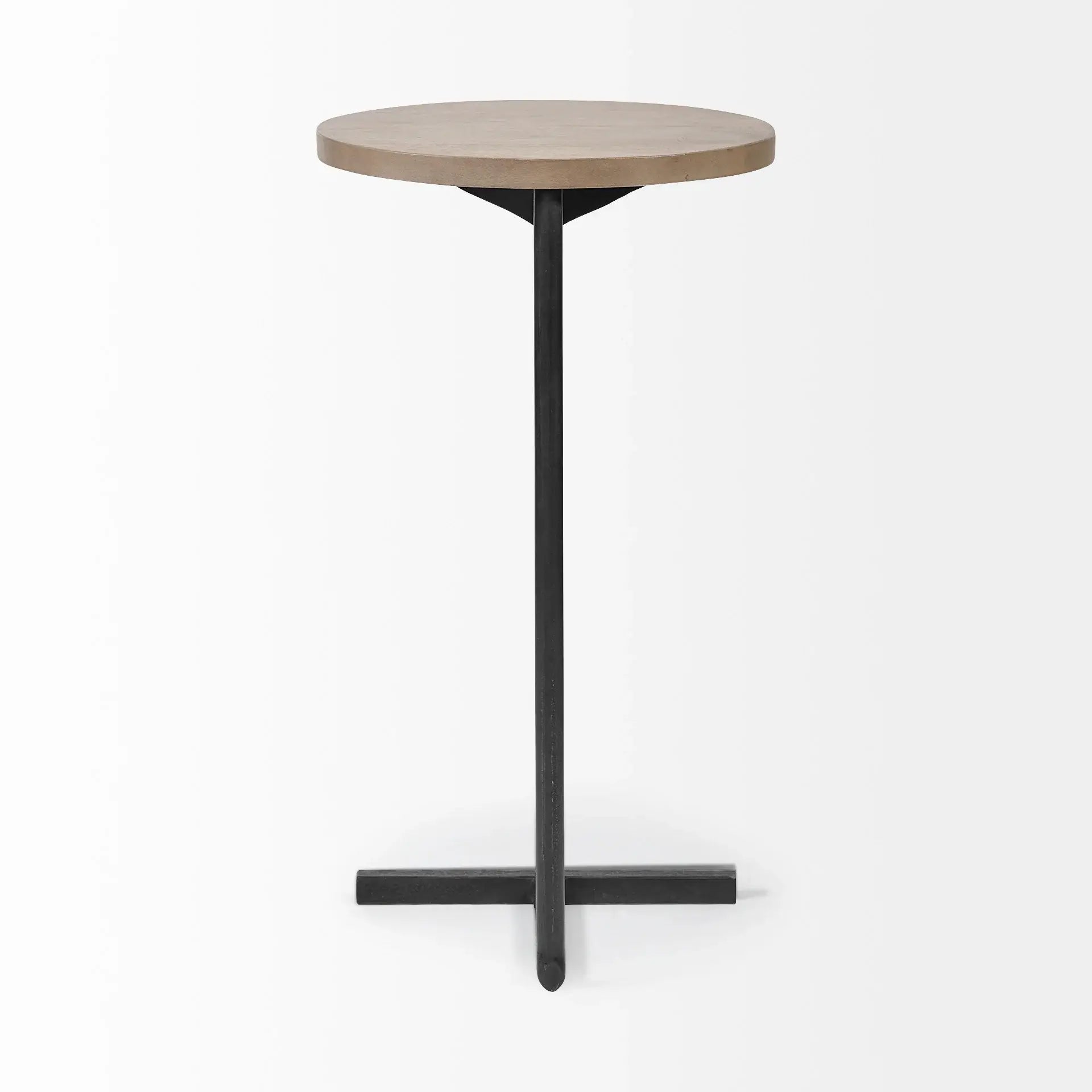 Brown Wood Round Top Accent Table With Black Iron Base - Homeroots - Flyclothing LLC