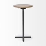 Brown Wood Round Top Accent Table With Black Iron Base - Homeroots