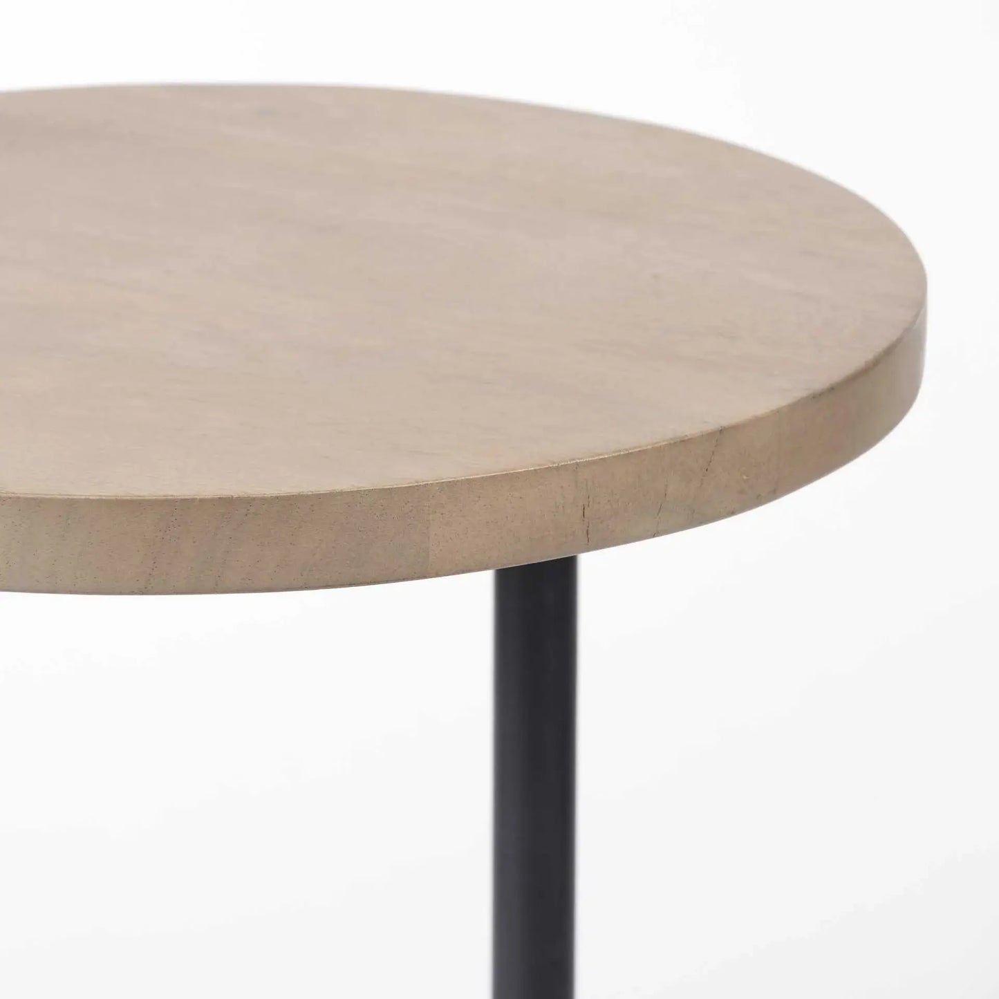 Brown Wood Round Top Accent Table With Black Iron Base - Homeroots - Flyclothing LLC