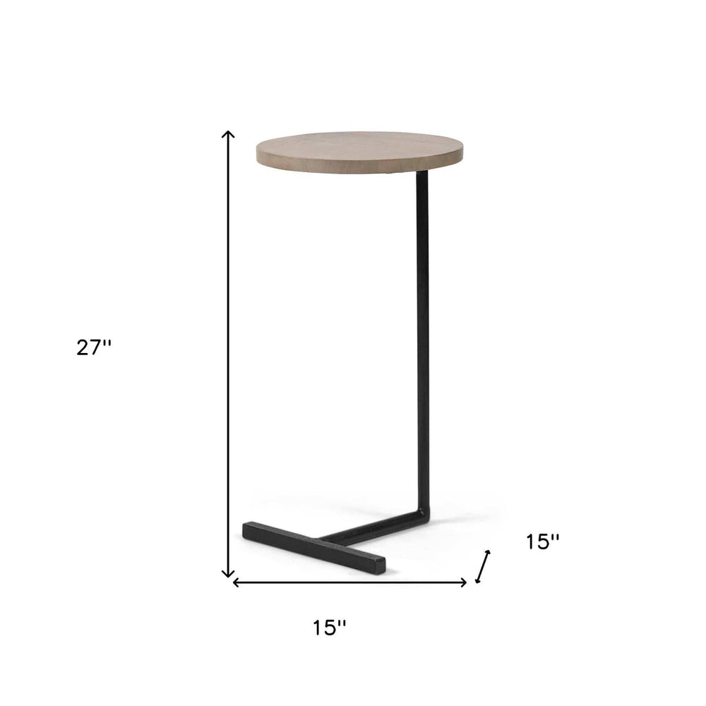 Brown Wood Round Top Accent Table With Black Iron Base - Homeroots - Flyclothing LLC