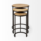 Set of Three 27" Black And Brown Solid Wood Round End Table - Homeroots