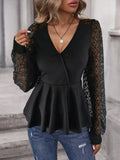 Peplum Surplice Long Sleeve Blouse - Trendsi