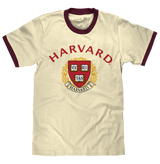 Harvard University Veritas Ringer T-Shirt - Natural Beige and Maroon