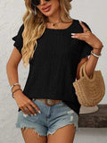 Mandy Eyelet Round Neck Short Sleeve Top - Trendsi - Flyclothing LLC