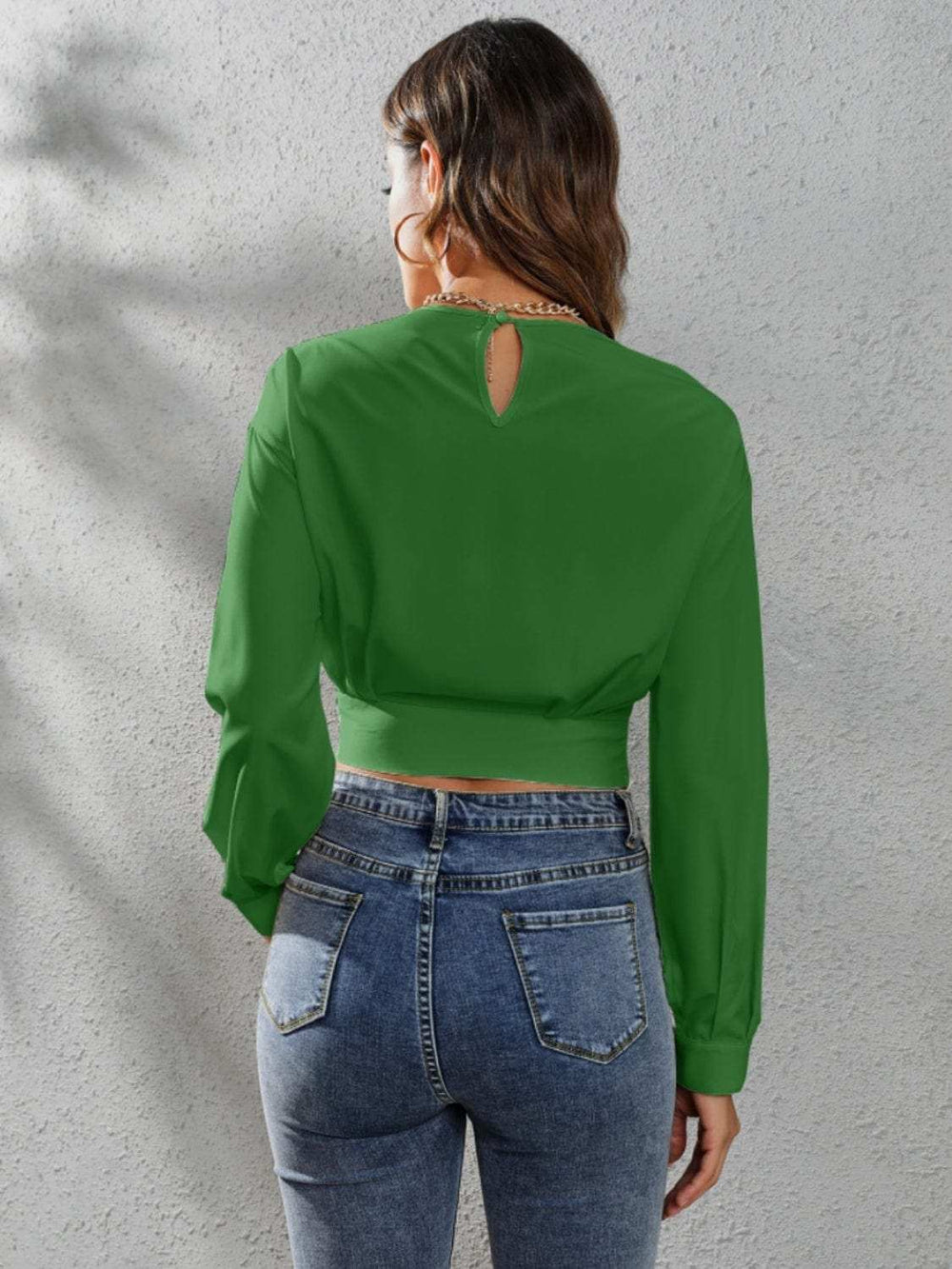 Round Neck Long Sleeve Blouse - Trendsi - Flyclothing LLC