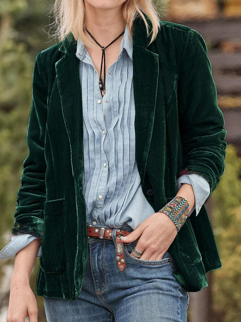 Pocketed Button Up Lapel Collar Blazer - Trendsi - Flyclothing LLC