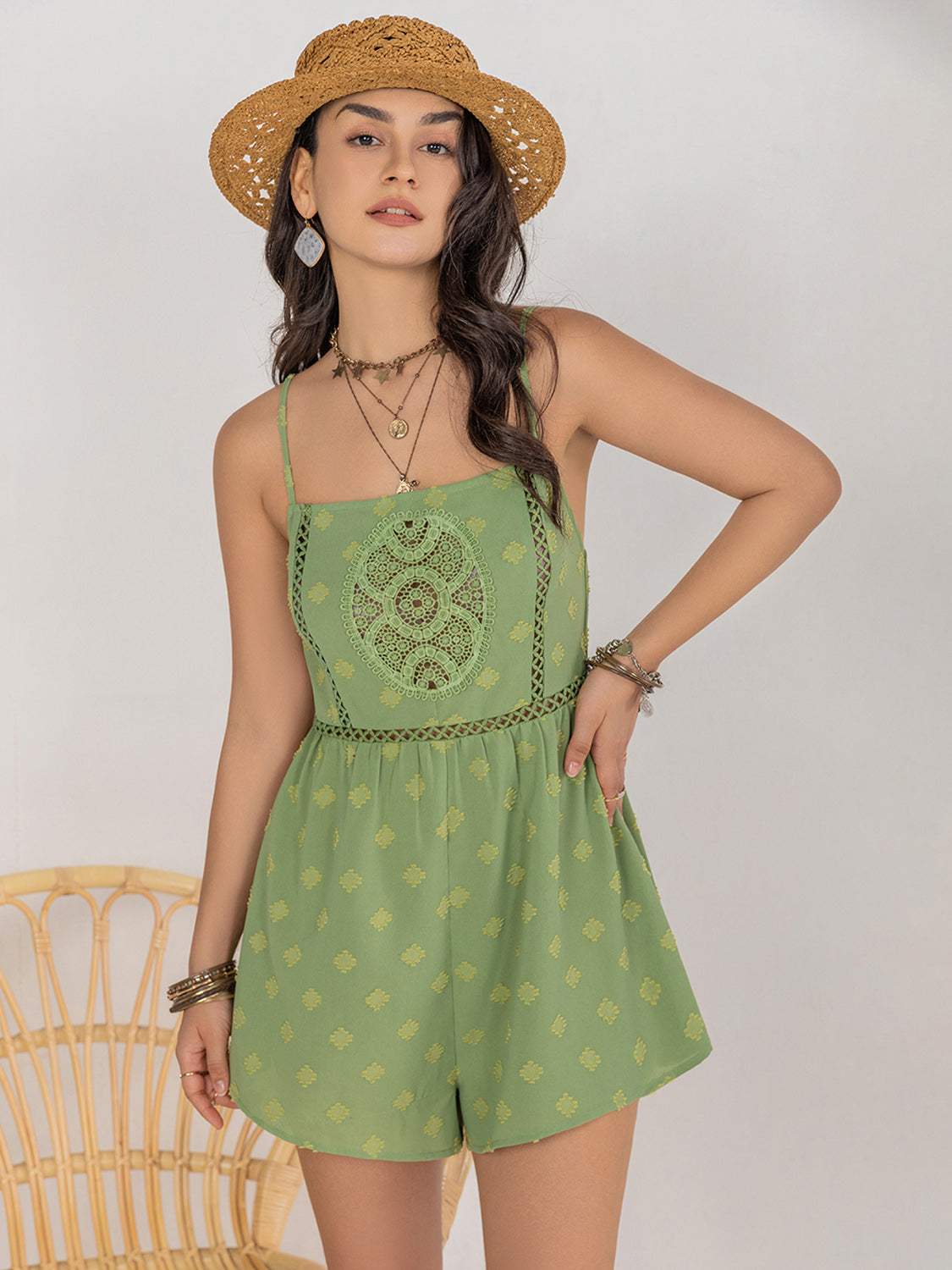 Square Neck Spaghetti Strap Romper - Trendsi - Flyclothing LLC