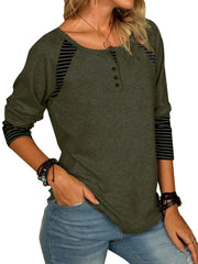 Full Size Striped Quarter Button Long Sleeve T-Shirt - Trendsi