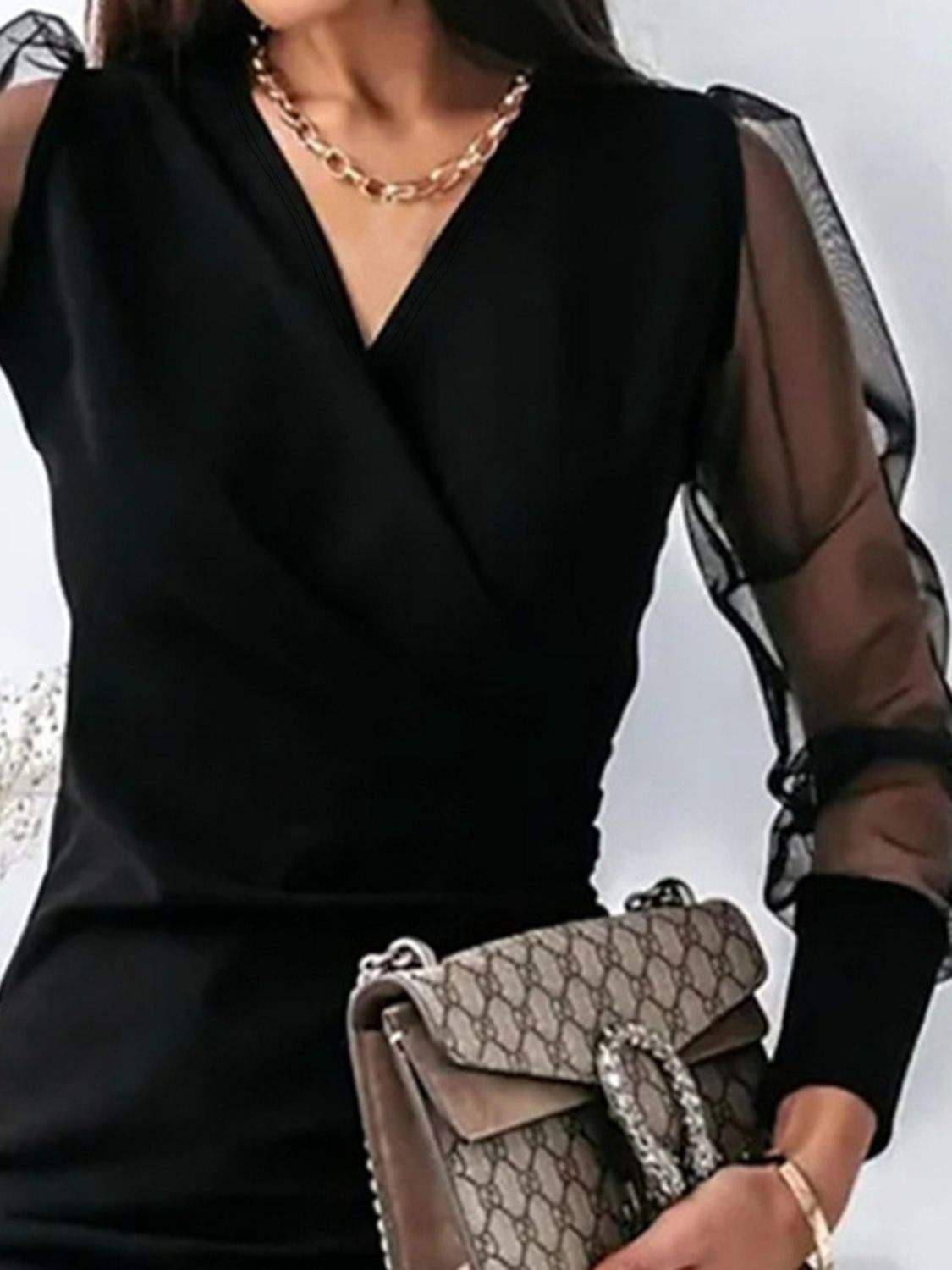 Surplice Long Sleeve Mini Dress - Trendsi - Flyclothing LLC