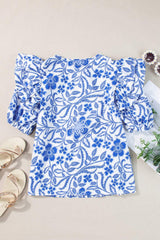Printed Notched Half Sleeve Blouse - Trendsi - Flyclothing LLC