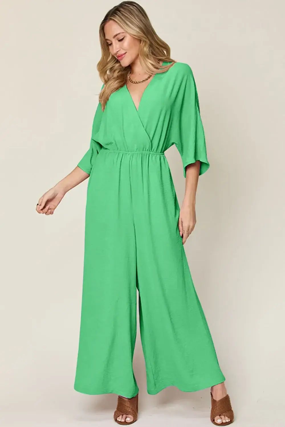 Double Take Full Size Surplice Wide Leg Jumpsuit with Pockets - Trendsi - Flyclothing LLC