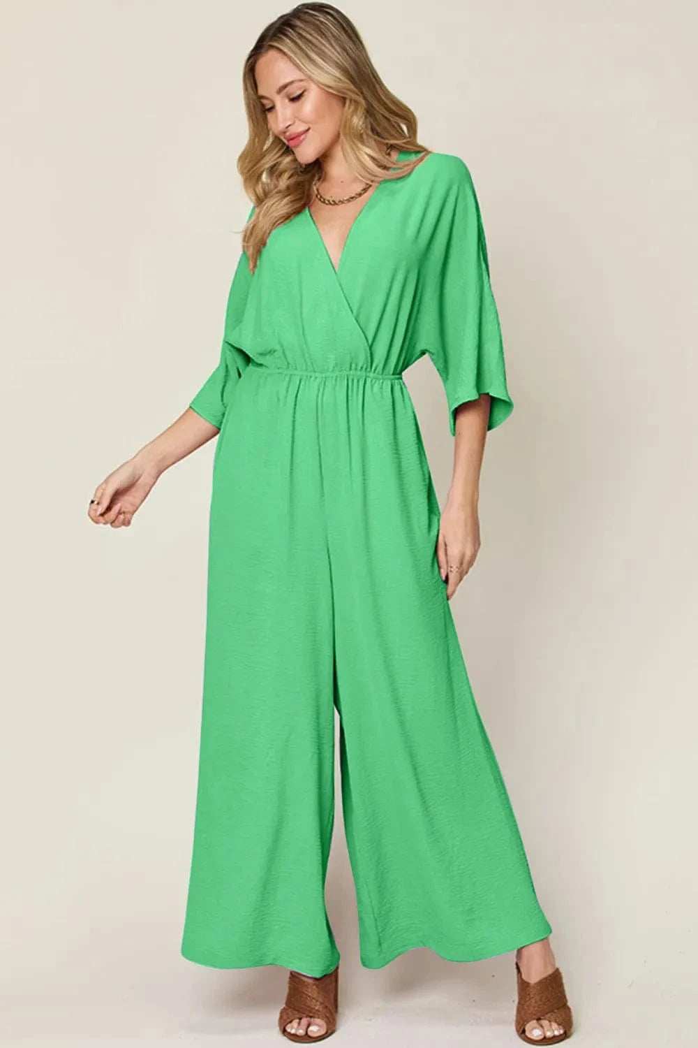 Double Take Full Size Surplice Wide Leg Jumpsuit with Pockets - Trendsi - Flyclothing LLC