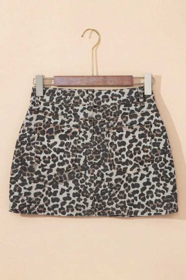 Leopard Denim Mini Skirt - Trendsi - Flyclothing LLC