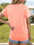 Pocketed Heathered V-Neck Short Sleeve T-Shirt - Trendsi - Flyclothing LLC
