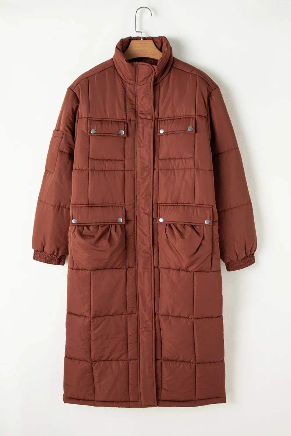 Pocketed Bubble Texture Long Sleeve Longline Winter Coat - Trendsi - Flyclothing LLC
