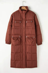 Pocketed Bubble Texture Long Sleeve Longline Winter Coat - Trendsi - Flyclothing LLC