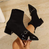 Chic Pointed Toe Sock Boots with Buckle Detail - Trendsi - Flyclothing LLC