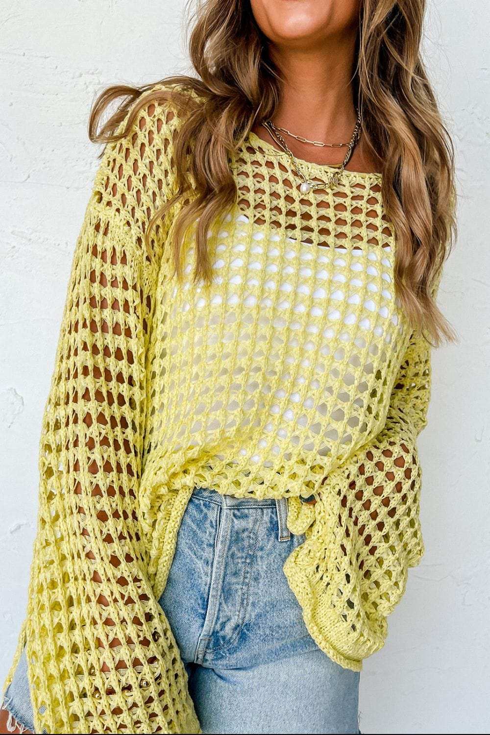 Openwork Round Neck Dropped Shoulder Knit Cover Up - Trendsi - Flyclothing LLC
