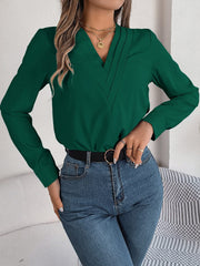 V-Neck Long Sleeve Blouse - Trendsi