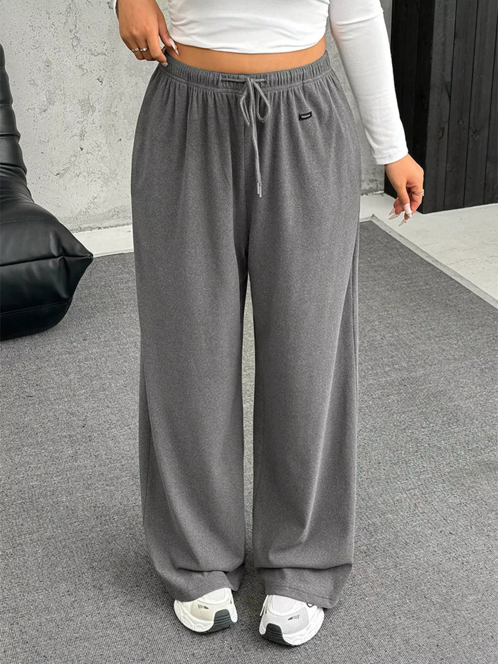 Full Size Drawstring Wide Leg Pants Plus Size - Trendsi - Flyclothing LLC