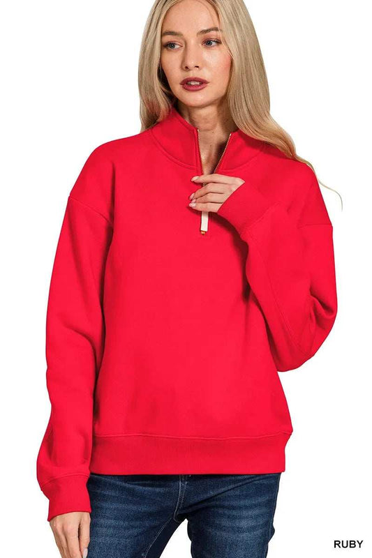 Zenana Fleece Half Zip Sweatshirt - Trendsi - Flyclothing LLC