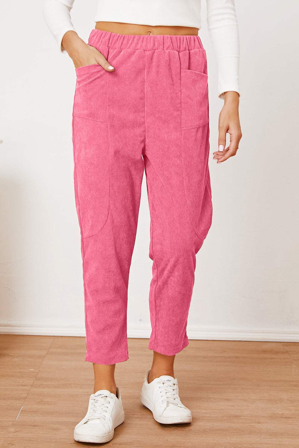 Pocketed Elastic Waist Pants - Trendsi - Flyclothing LLC