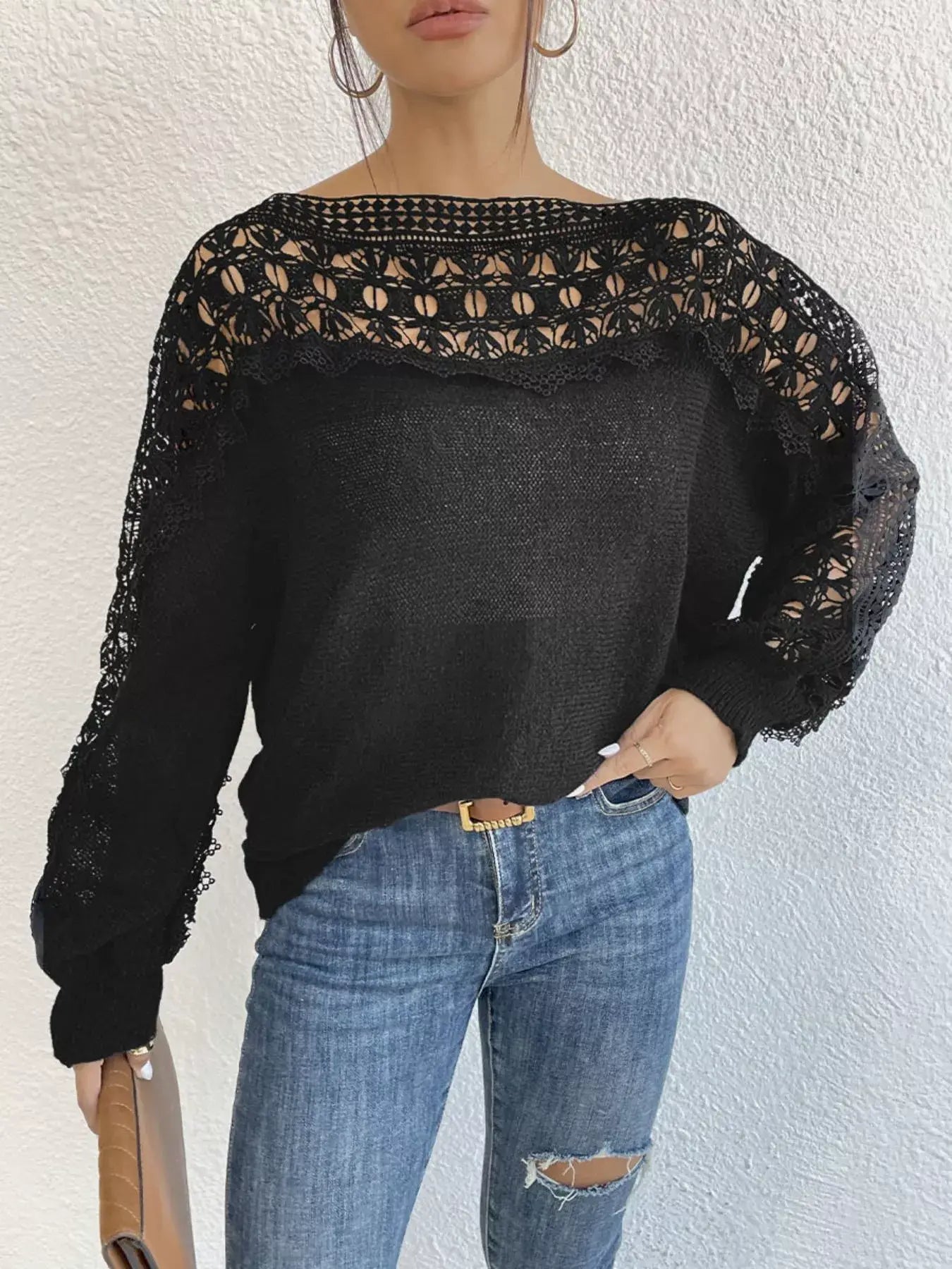 Crochet Long Sleeve Sweater - Trendsi - Flyclothing LLC