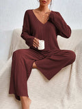 V-Neck Long Sleeve Top and Pants Set - Trendsi - Flyclothing LLC