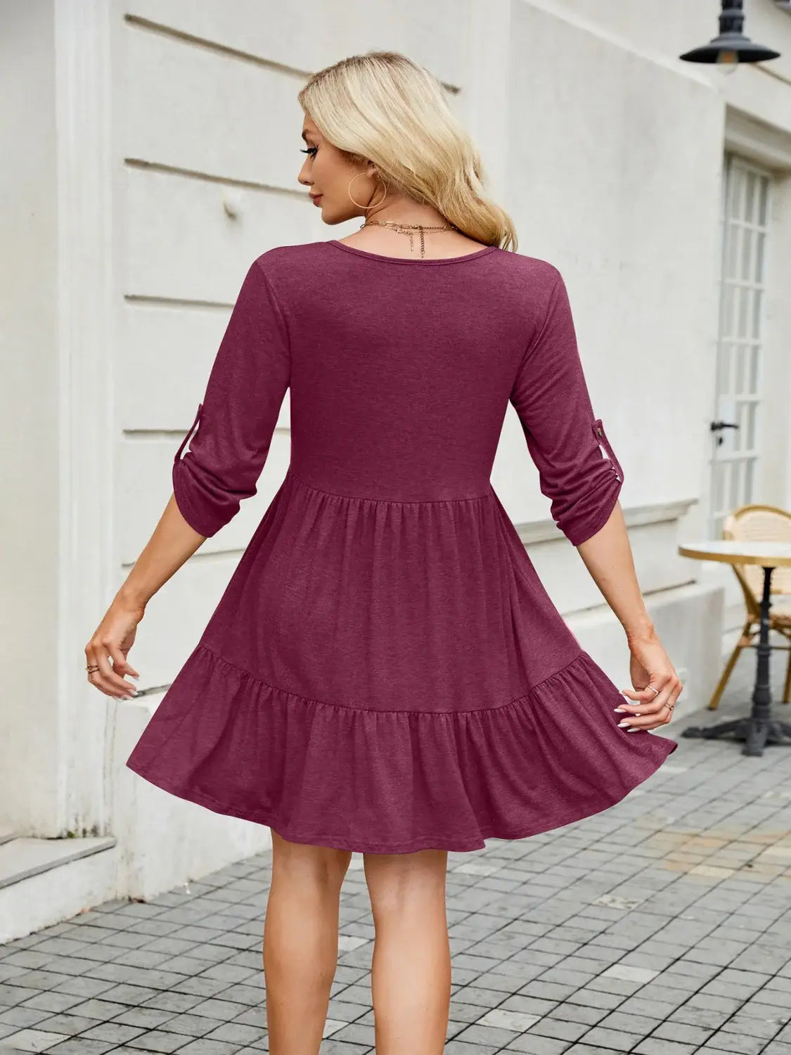 Tiered Ruched V-Neck Mini Dress - Trendsi - Flyclothing LLC