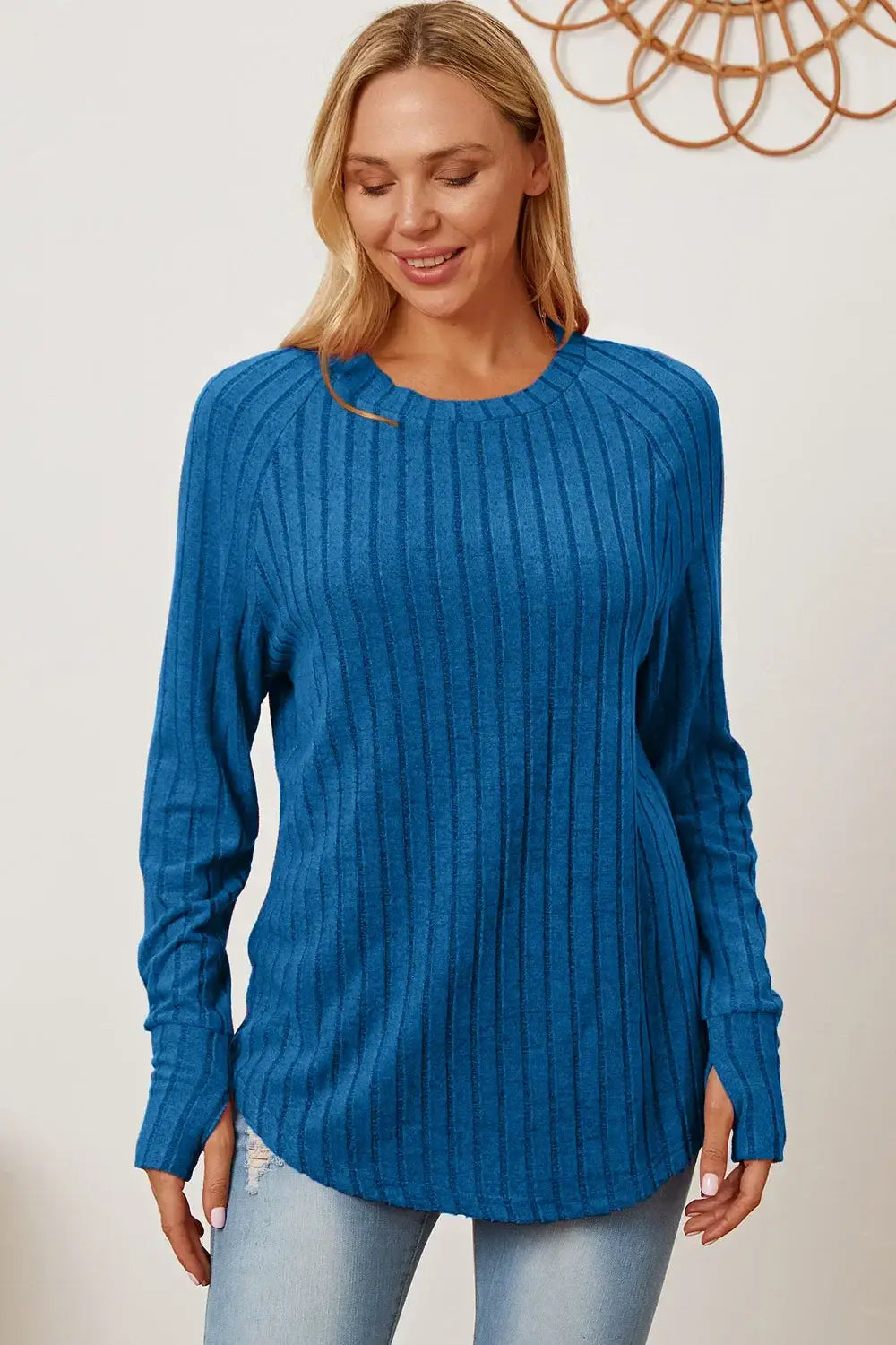 Basic Bae Full Size Ribbed Thumbhole Sleeve T-Shirt - ShopBasicbae - Flyclothing LLC