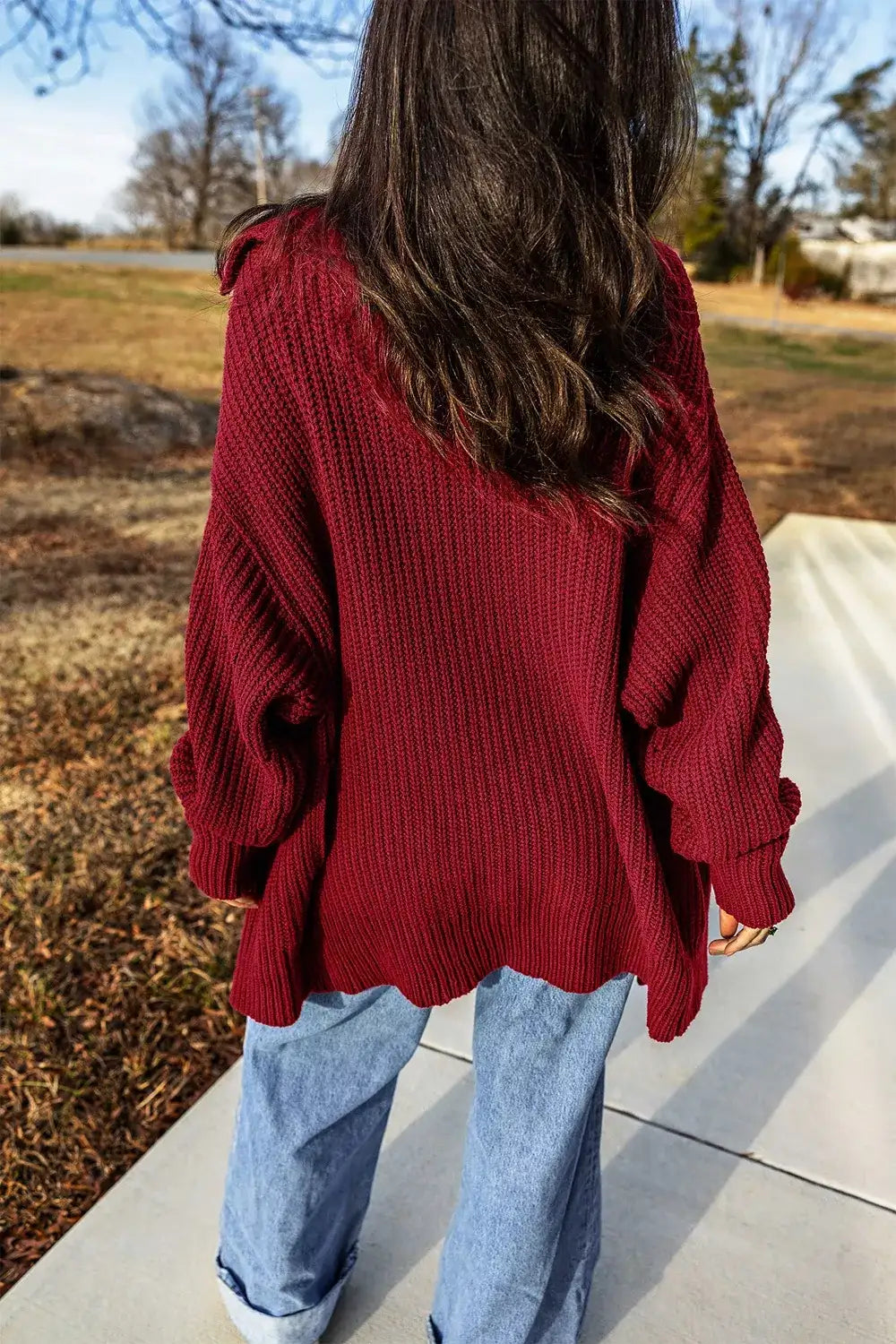 Solid Color Knit Oversized Button Front Sweater Cardigan - Trendsi - Flyclothing LLC