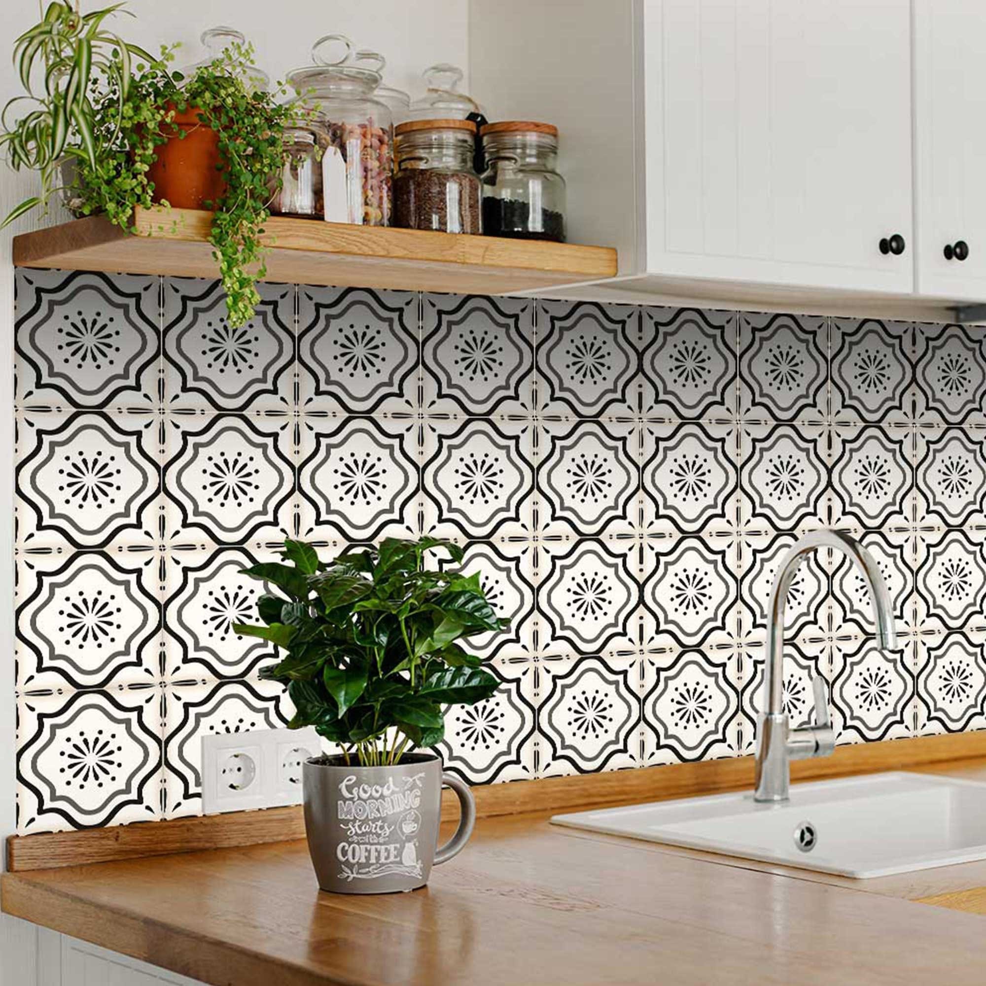 5" X 5" Black And White Mosaic Peel And Stick Removable Tiles - Homeroots