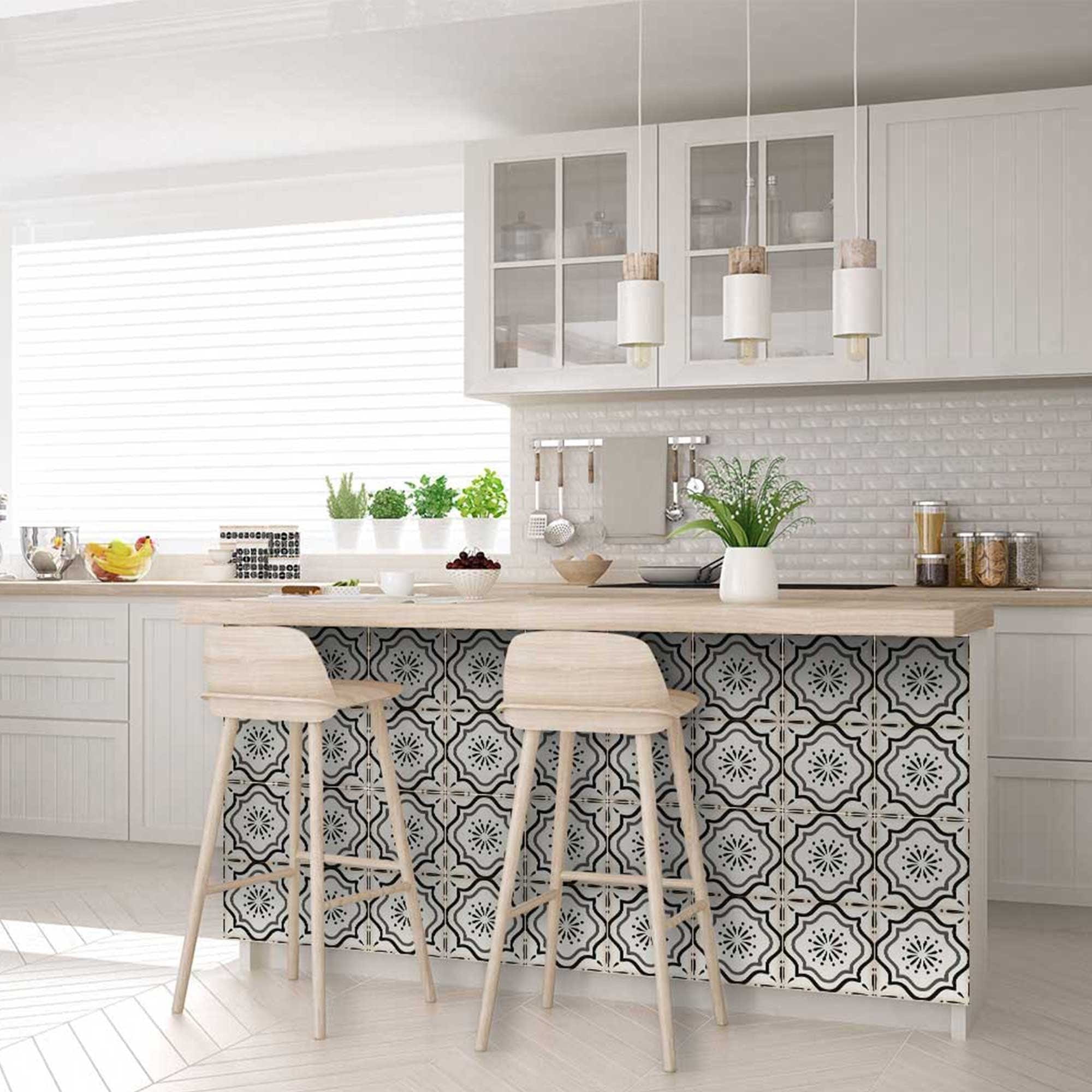 6" X 6" Black And White Mosaic Peel And Stick Removable Tiles - Homeroots