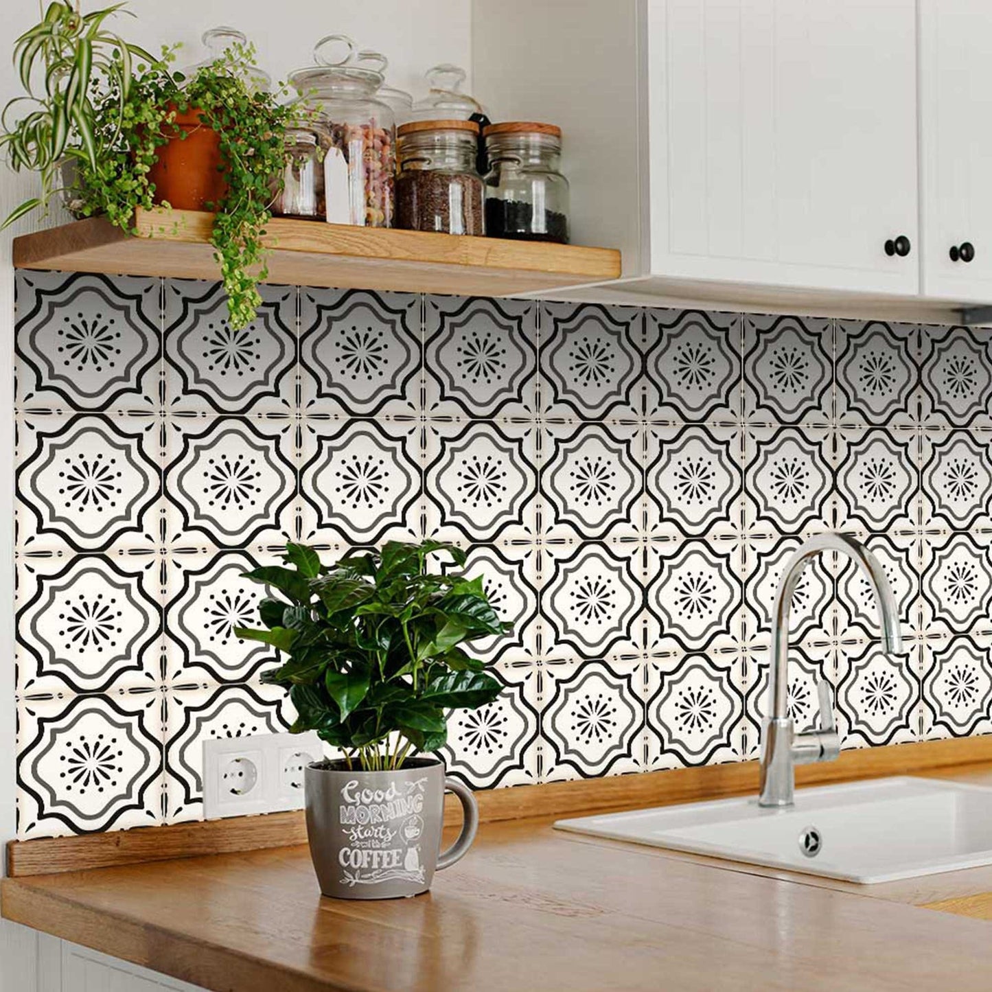7" X 7" Black And White Mosaic Peel And Stick Removable Tiles - Homeroots - Flyclothing LLC