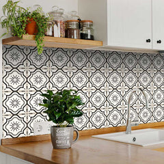7" X 7" Black And White Mosaic Peel And Stick Removable Tiles - Homeroots