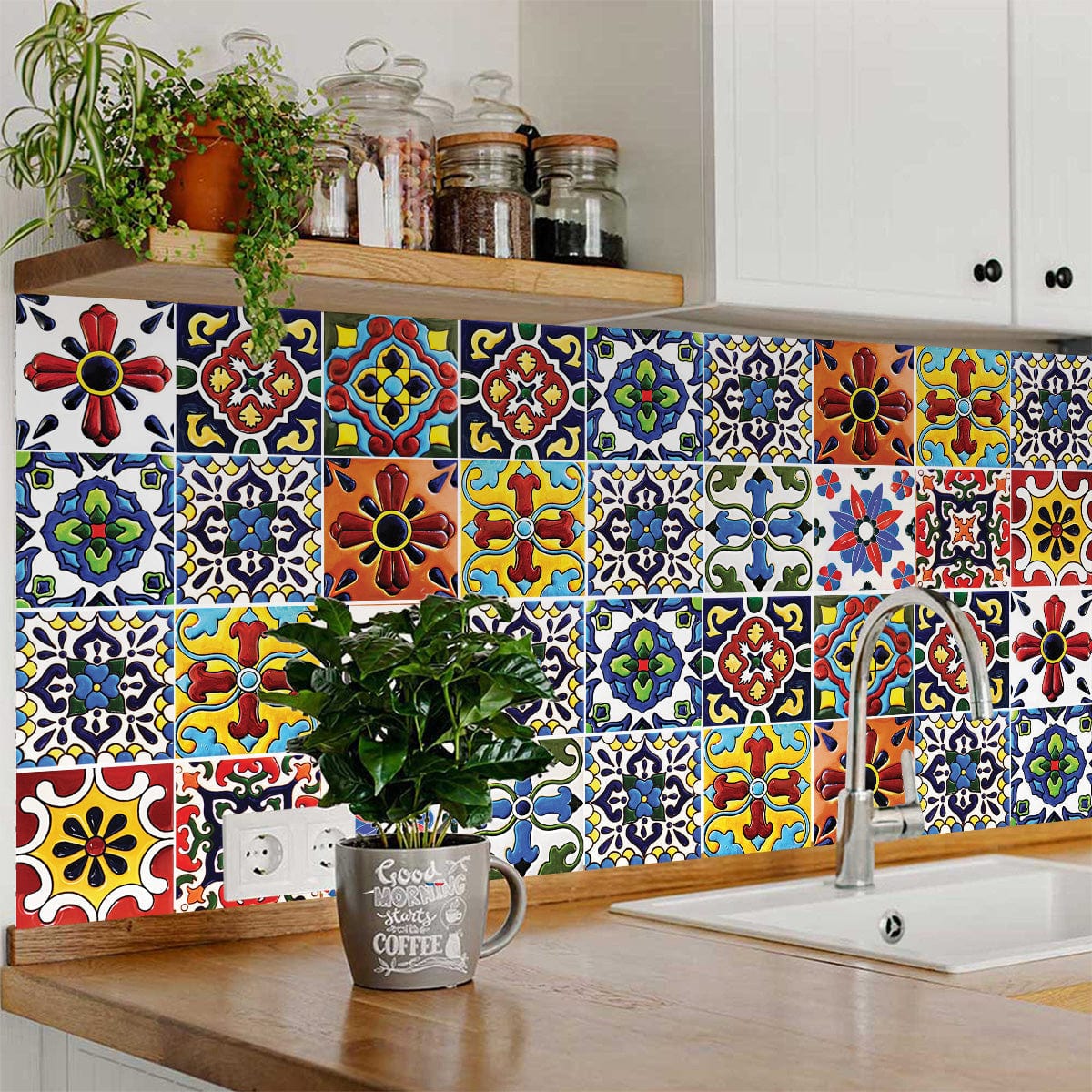 8" X 8" Festival Brights Mosaic Peel And Stick Removable Tiles - Homeroots - Flyclothing LLC