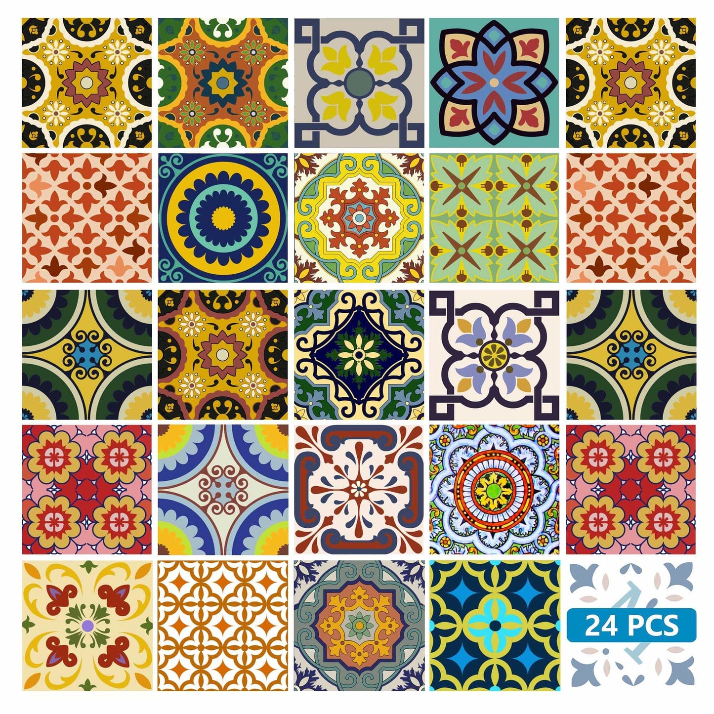 4" X 4" Mediterranean Brights Mosaic Peel And Stick Removable Tiles - Homeroots - Flyclothing LLC